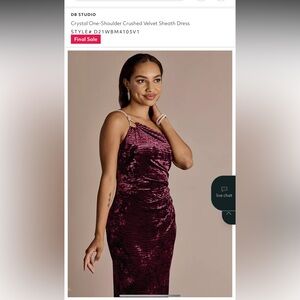 NEW DB Studio One-Shoulder Velvet Sheath Dress in Burgundy